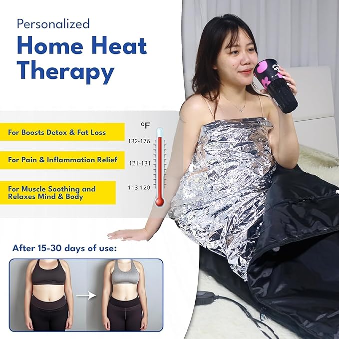 Infrared Sauna Blanket for Home | Portable Far Infrared Sauna Bag for Detox, Weight Loss & Relaxation, Dry Heat Therapy, Personal At-Home Wraps with Adjustable Temp 95-176°F. 120V 400 Watts, 70" x 31"