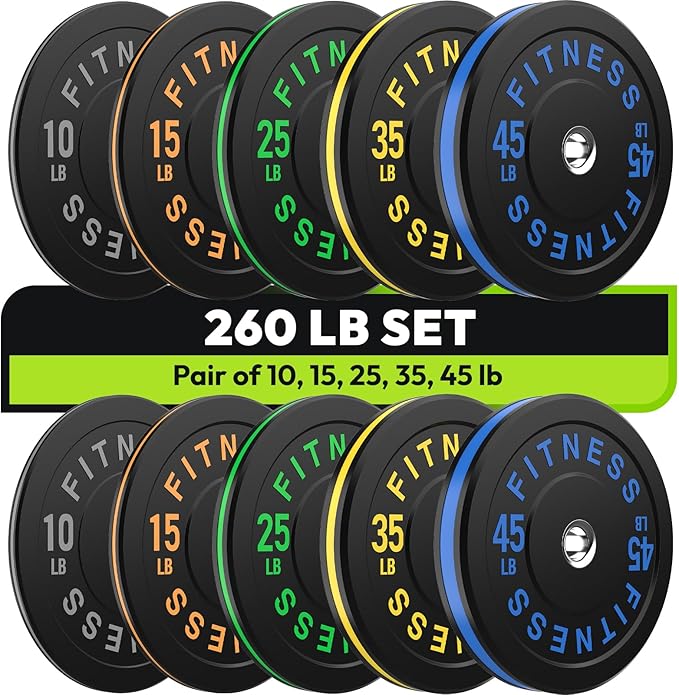 Rubber Weight Plates, Olympic Bumper Plate Set 2-Inch, 45/100 / 160/190 / 260/300 lb Barbell Weights for Home Gym, Colored Standard Strength Training Plates for Weightlifting