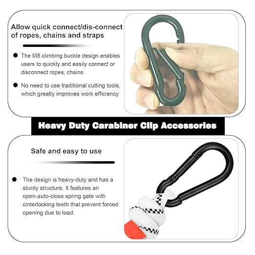 50 PCS 3'' Spring Snap Hook Carabiner, M8 5/16 Inch Galvanized Black Steel Carabiner Clip, 500LBS Holding Capacity Quick Link Clip Keychain for Hammock Dog Leash & Camping Gym
