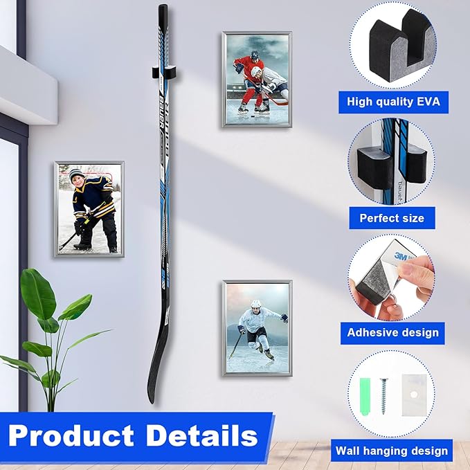 Yousoontic Hockey Stick Holder Wall Mount, 1-6 Stick Capacity, Ice and Field Hockey Organizer (Decor & Storage 2-in-1) for Home Garage Room Office Sports Decoration