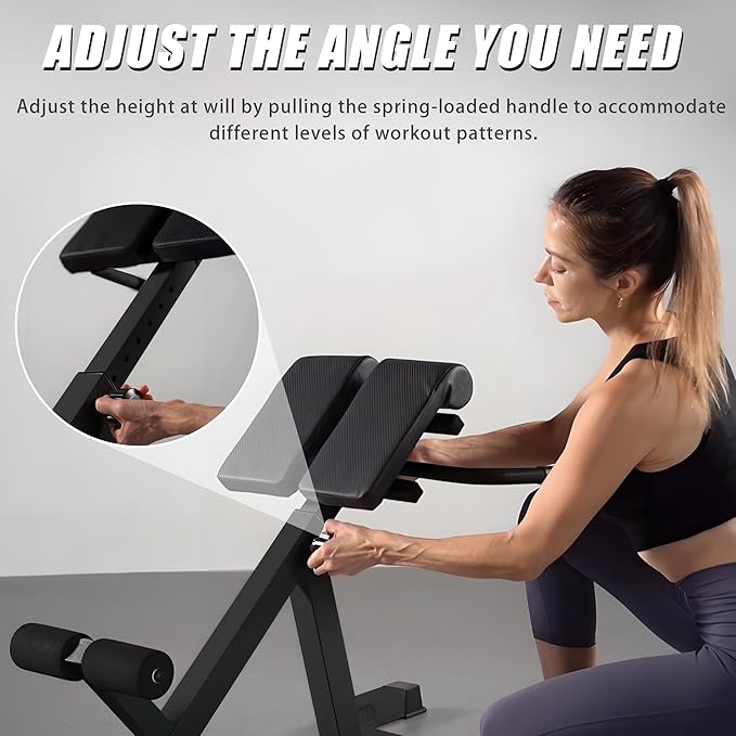 Roman Chair Back Extender - Angle & Height Dual Adjustable Hyperextension Bench for Home Gym - Adjustable Back Exercise Machine