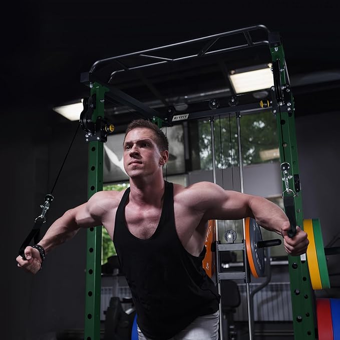 RitFit Multi-Function Squat Rack Power Cage PPC03 with Cable Crossover System, 1000LBS Capacity Power Rack and Packages with Optional Weight Bench, Barbell Weight Set, for Garage Workout & Home Gym