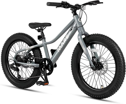 Glerc Mars Kids Mountain Bike, 20 24 Inch Fat Tire Bike for Teen Ages 6-14 Year Old, Bicycle with 2.8-Inch Wide Tires and 6 Speed Drivetrain, Multiple Colors