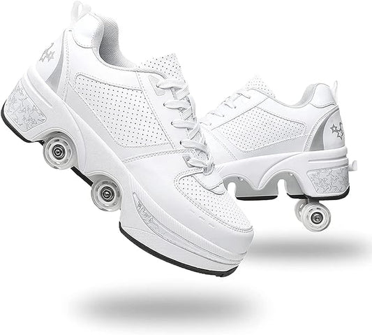 Double-Row Deform Wheel Automatic Walking Shoes Invisible Deformation Roller Skate 2 in 1 Removable Pulley Skates Skating Parkour