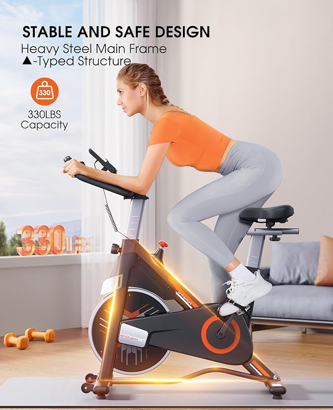 Stationary Exercise Bikes for Home, Magnetic Resistance,330 LBS Maximum Capacity, Quiet and Stable Indoor Cycle Bikes, Adjustable Digital Monitor & Phone Bracket & Comfortable Seat for Home