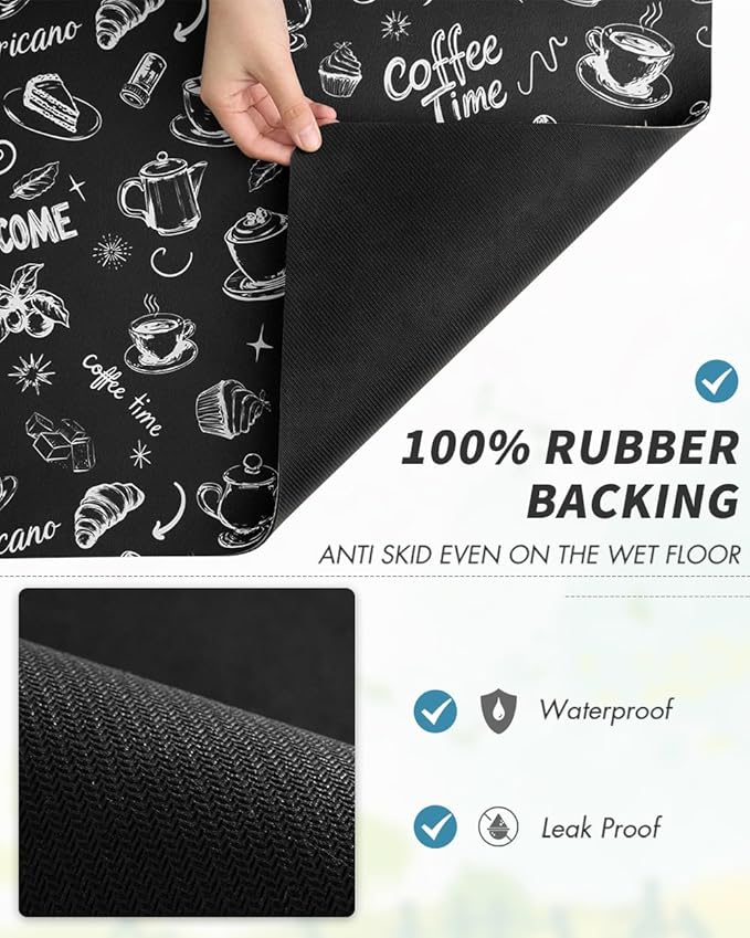 AMOAMI Coffee Mat Hide Stain Rubber Backed Absorbent Dish Drying Mat for Kitchen Counter - Fits Under Coffee Maker & Machine (17x31.5, Ink)