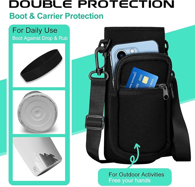 40OZ Insulated Water Bottle with Auto Spout Lids, Straw Lids, Paracord Handle for Sport, Protective Cup Mat, BPA-Free Reusable Insulated Water Bottle - Black Water Jug with Straw