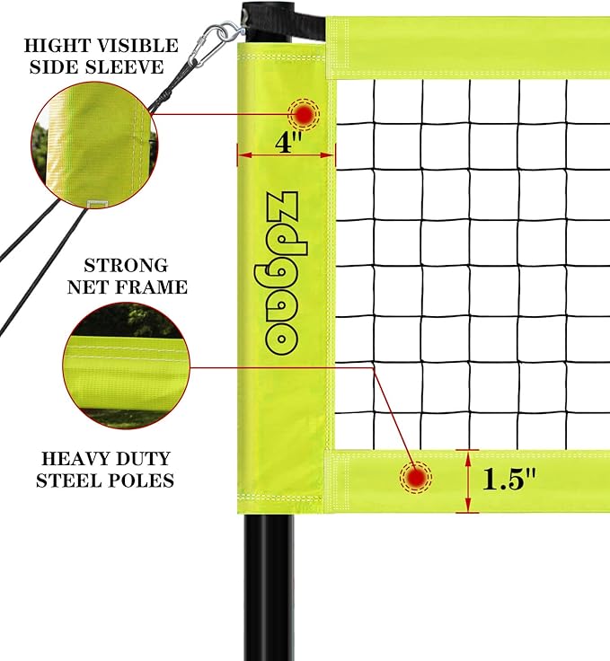 Outdoor Portable Volleyball Net System - Adjustable Height Poles with Soft Volleyball Ball, Pump, Hammer, Boundary Line, and Carry Bag for Backyard, Beach, Lawn
