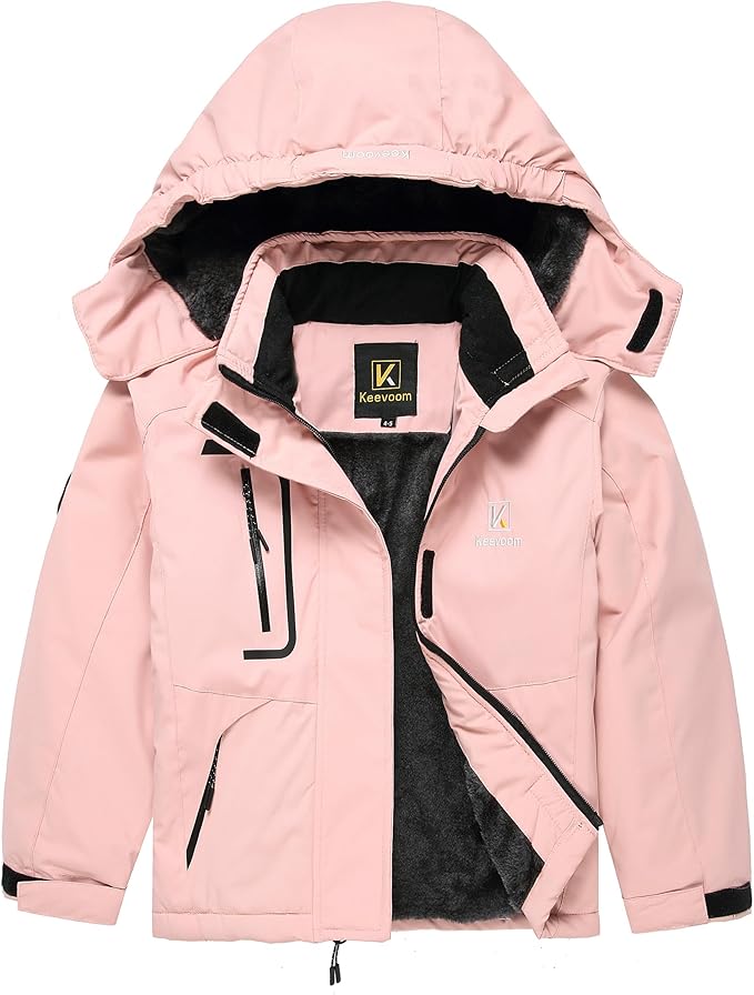Keevoom Girl's Ski Jacket Winter Warm Thick Snow Coat Windproof Kids Outdoor Hooded Jackets