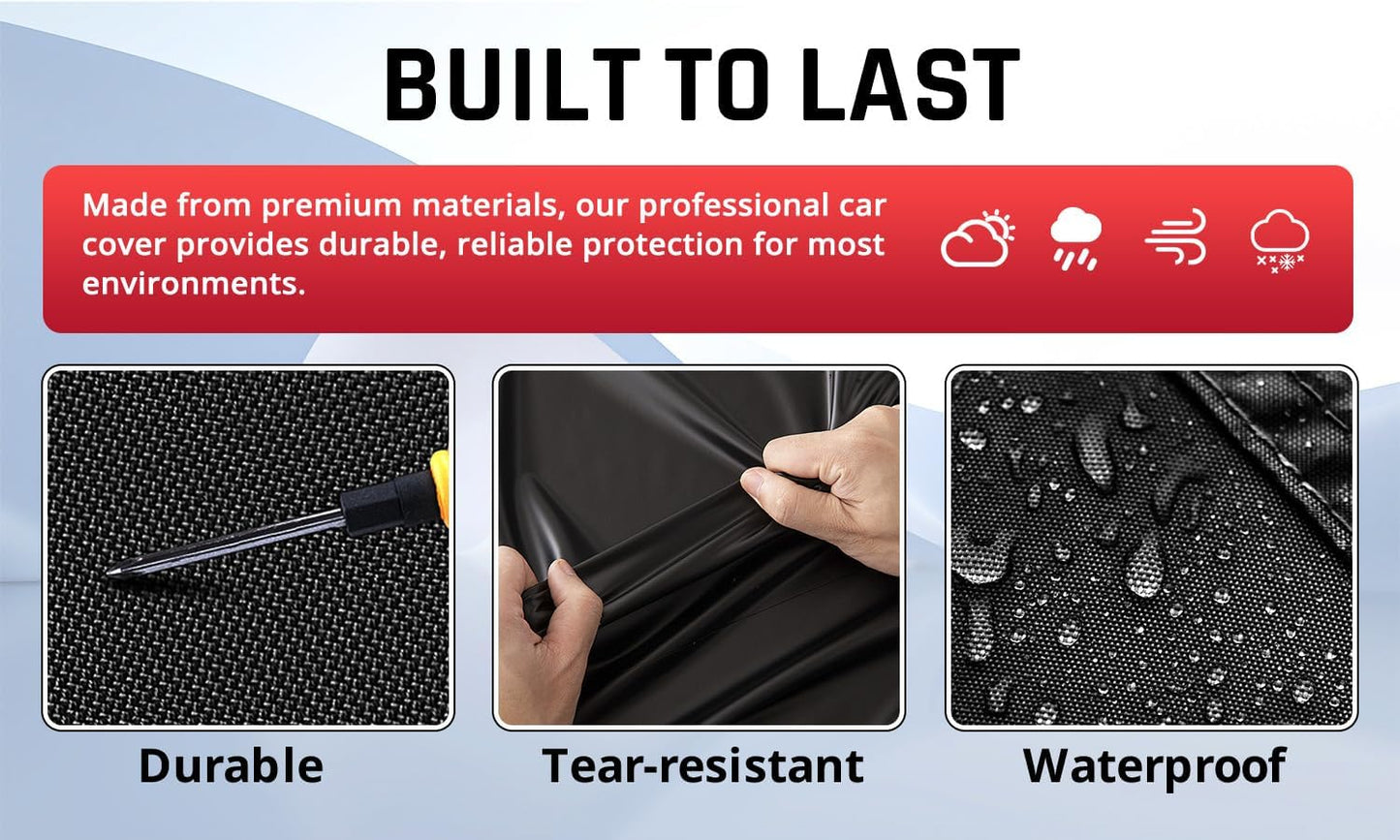 Dodge Charger Car Cover Waterproof All Weather with Red Strip Design, Custom Fit for Dodge Charger 2006–2023, Charger Accessory with Door Zipper & Windproof Straps