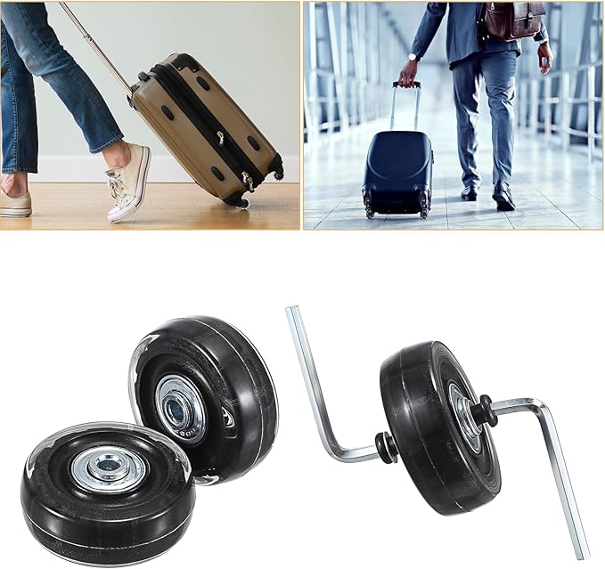 OwnMy 50mm x 17mm Clear Luggage Wheels Replacements Set of 2 - Mute Suitcase Swivel Wheels Kit With Screws, Axles, Bearings - Rotatable Rubber Silent Wheels