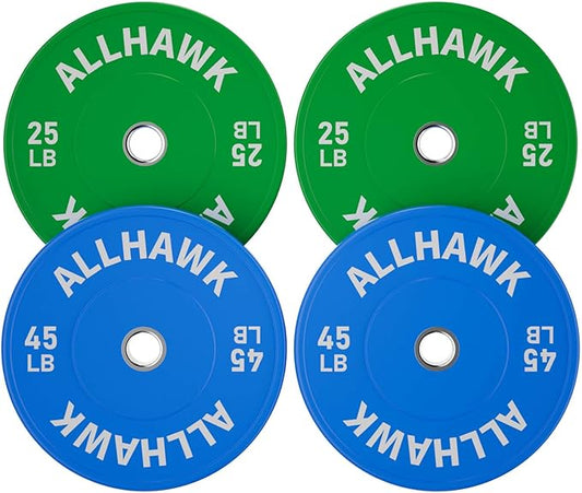 Colorful Olympic Bumper Plates, 2-inch Stainless Steel Insert, Virgin Rubber Weight Plate Set for Barbell Weight Lifting and Strength Training Home Gym