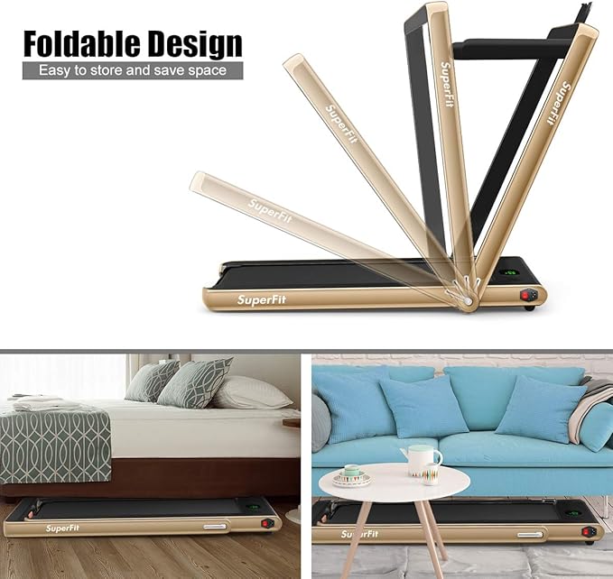 GYMAX Walking Pad, 2.25HP Foldable Treadmill with Smart App & Remote Control, Bluetooth LED Monitor, Small Spaces Compact Running Machine, Folding Portable Under Desk Treadmill for Home Office