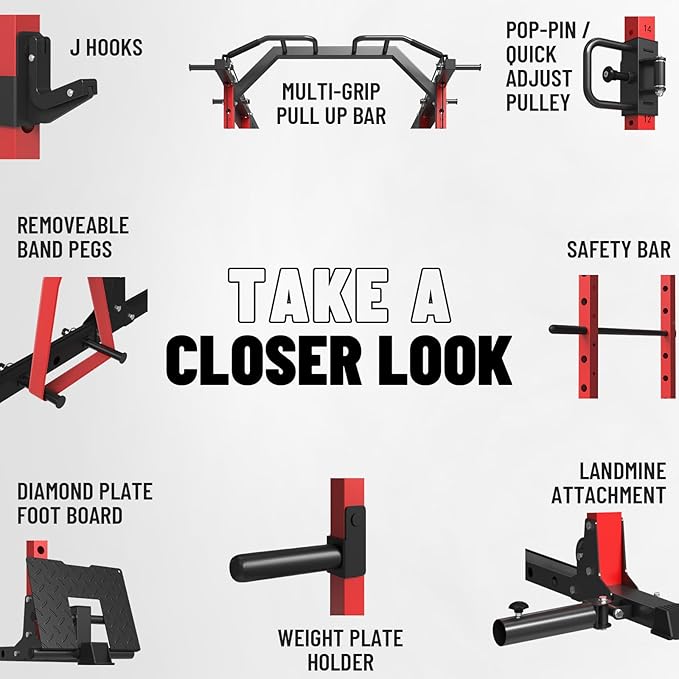 Mikolo Power Cage, Power Rack with Cable Crossover System, 1500LBS Squat Rack with LAT Pull Down System, Workout Cage with Pulley System for Fitness Home Gym