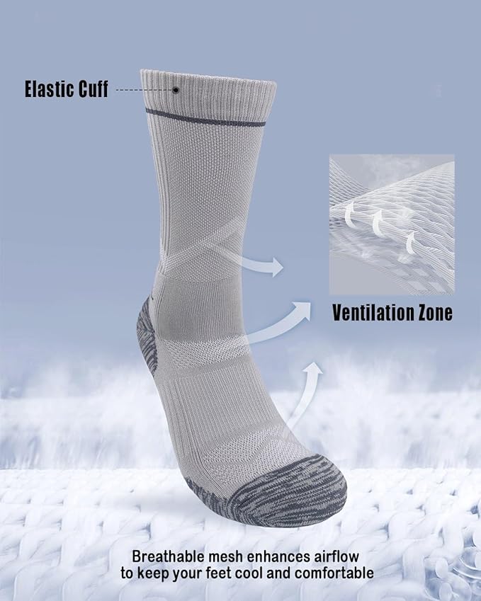 Athletic Socks Moisture Wicking Crew Socks for Men 3 Pairs Running Sport Cushioned Polyester Mid Calf Socks