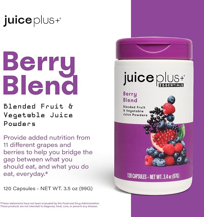 JuicePlus+ Berry Blend: with Concord Grape, Blueberry, Cranberry, and More - Whole Food Based, Vegan, Plant-Based Vitamins - Gluten-Free, Non-GMO, Kosher - 1 Bottle (60 Servings)