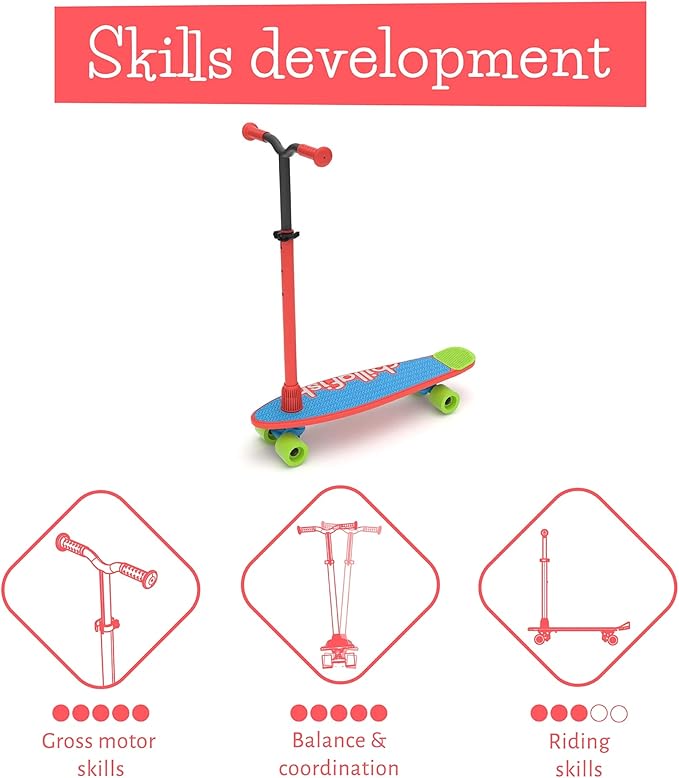 Chillafish Skatieskootie Customizable Training Skateboard and Lean-to-Steer Scooter with Detachable Stability Handlebar, Ages 3+