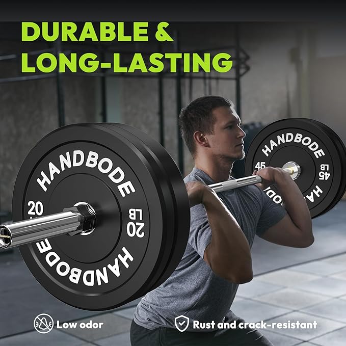 Colored Bumper Weight Plates Olympic Weight Plate Set 2-Inch, 10/15/20/25/35/45/55 lb Barbell Weight Plates Set for Home Gym, Rubber Strength Training Weights Plates for Weight Lifting