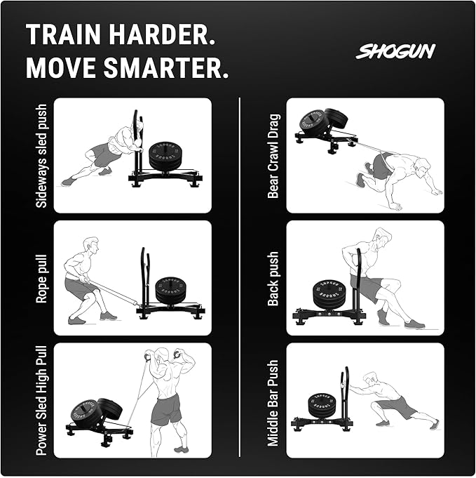 Shogun Stag Push Pull Sled – Full-Size Weighted Power Sled for Strength & Speed Training – Heavy Duty Gym Fitness with UHMW Skis & Dual Handles – Weighted for Grass, Turf & Concrete