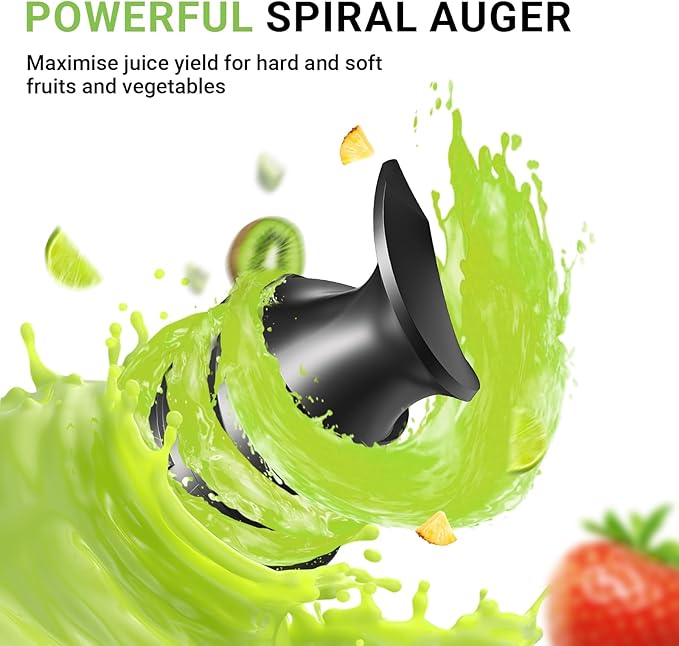 AMZCHEF Cold Press Juicer, Juicer Machines - 3.1" Large Feed Chute for Whole Fruits & Vegetables, Stainless Steel Slow Masticating Juicer Easy to Clean, Large Auger, Double Strainers, Silver