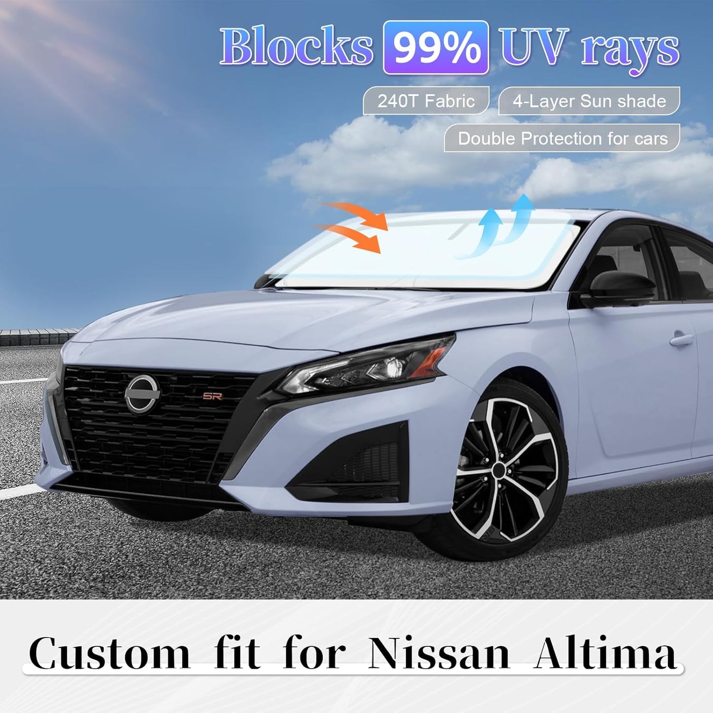 Sun Shade Sunshade for Nissan Altima Windshield Cover, 4-Layer Front Window Shade Custom fit Altima 2019-2025 Sun Visor 240T Retractable Shade Blocks UV Rays Cooler Car Accessories