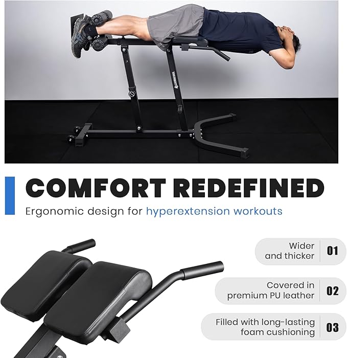 LIONSCOOL Heavy-Duty Adjustable Roman Chair - Back Extension Bench with Multiple Adjustment Functions- Hyperextension Bench Perfect for Home Gym