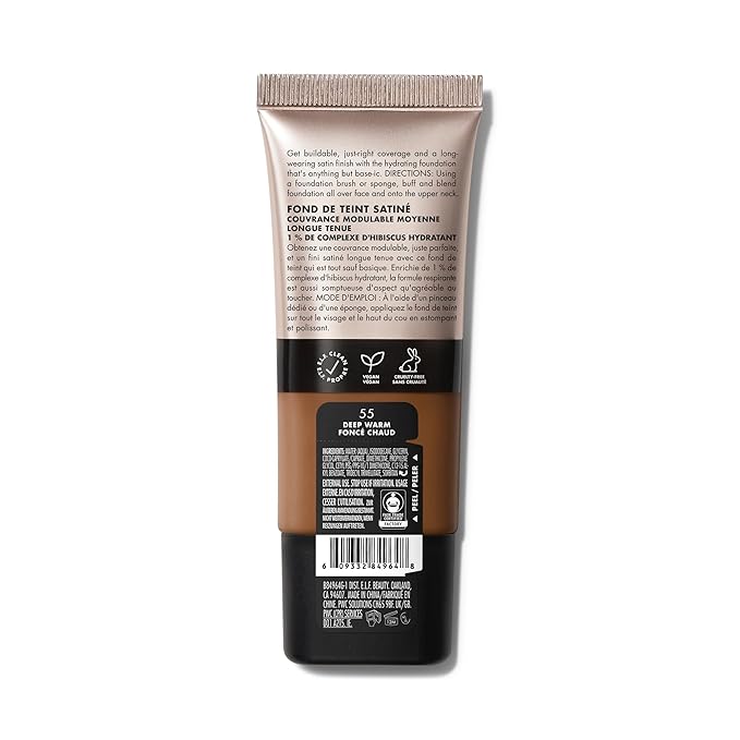 e.l.f. Soft Glam Foundation, Medium Coverage, Long-Lasting & Buildable Foundation For A Smooth, Satin Finish, Vegan & Cruelty-Free, 55 Deep Warm