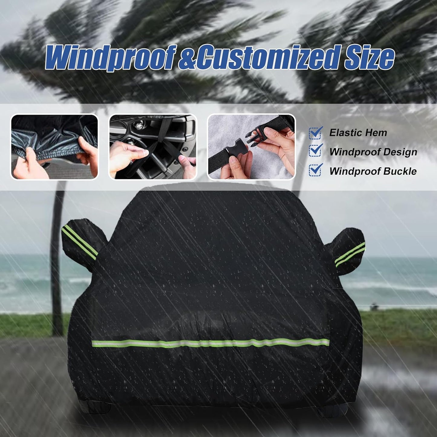 Waterproof Car Covers for 2021-2023 Hyundai Santa Cruz (Black) 210T Custom Outdoor Storm Hood