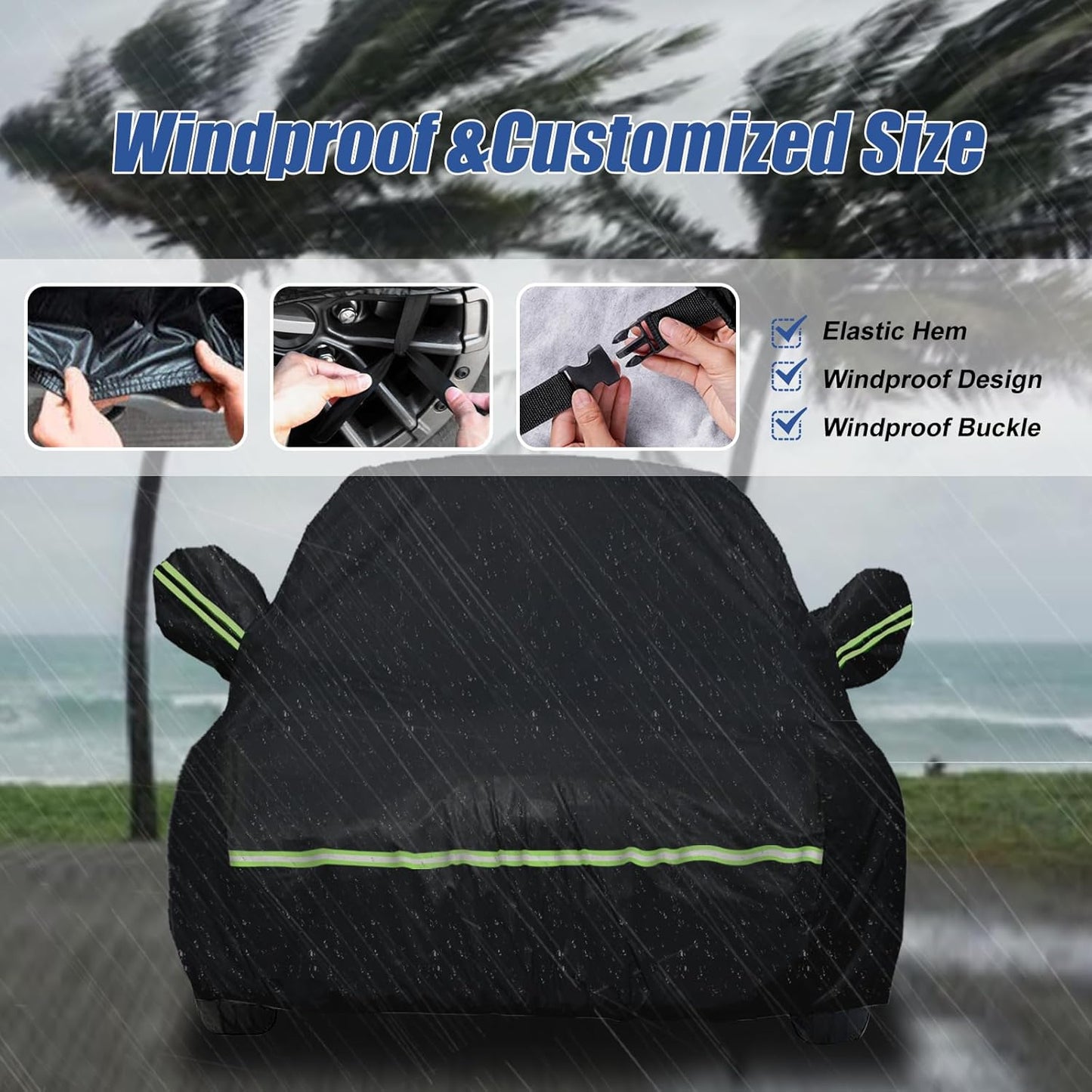 Waterproof Car Covers for Hummer H2 SUV 2002-2009 (Black) 210T Custom 6 Layers Heavy Duty Waterproof All Weather Protection Outdoor