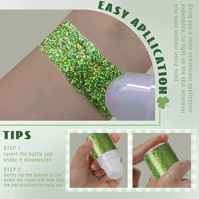 Roll-on Holographic Body Glitter Gel for Face Hair, Chameleon Color Changing Glitter Gel Under Light, Chunky Mermaid Sequins Festival Party Rave Accessories Shimmer Makeup (16# Laser Green)
