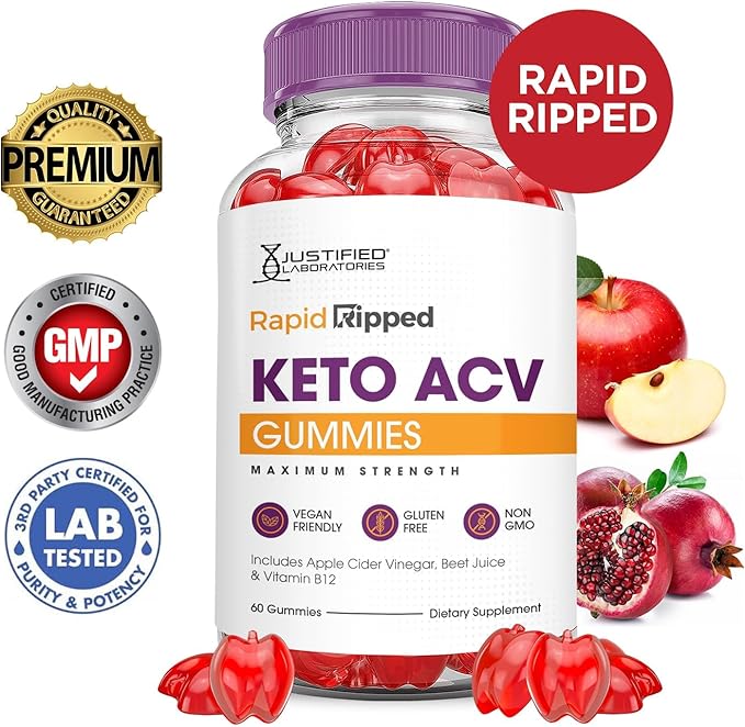 Justified Laboratories Rapid Ripped Keto ACV Gummies Advanced Formula 1000MG Rapidripped Keto Gummies Apple Cider Vinegar Formulated with Pomegranate Beet Juice Powder B12 Vegan Non GMO 300 Gummys