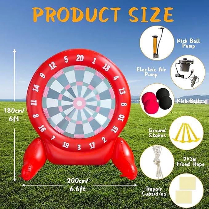 6Ft Tall Giant Kick Darts Games Inflatable Giant Kick Darts Games,Jumbo Outdoor Soccer Green Target Dartboard with Soccer Balls and Air Pump for Sports