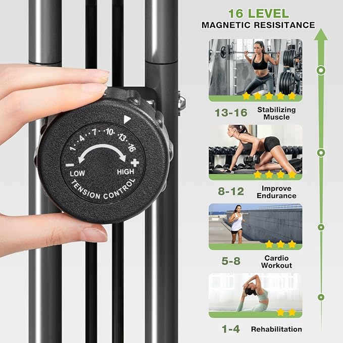 Exercise Bike, 5 in 1 Foldable Stationary Bike for Seniors, 16-Level Adjustable Magentic Resistance, Indoor Workout Bike with 330LB Capacity, Comfortable Seat Backrest X-bike