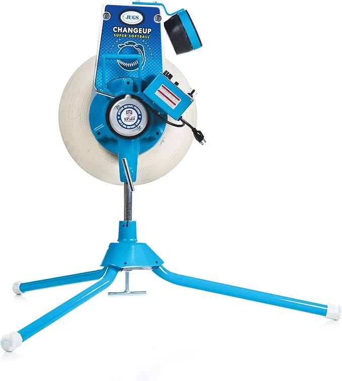 Jugs Changeup Super Softball Pitching Machine - New Changeup Feature! Fastballs up to 70 mph and changeups at speeds as Low as 44 mph.