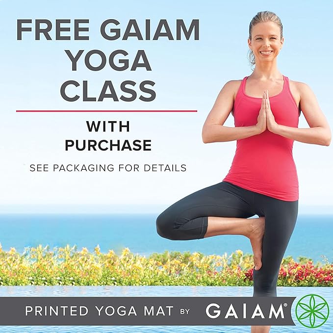Gaiam Yoga Mat - Premium 5mm Print Thick Non Slip Exercise & Fitness Mat for All Types of Yoga, Pilates & Floor Workouts (68" x 24" x 5mm)
