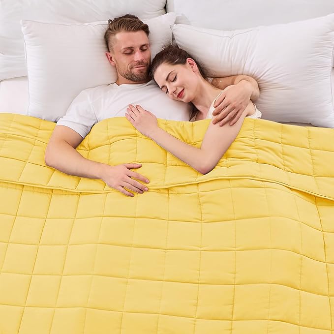 King Size Weighted Blanket for Adults (20 lbs, 80” x 87”, Yellow) Cooling Heavy Blanket for Sleeping Perfect for 190-210 lbs, Breathable Blanket for Adults & Couple All Season, Machine Washable