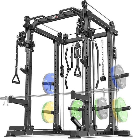 Power Cage,1600lbs Multi-Function Power Rack with Adjustable Cable Crossover System and More Training Attachment, Weight Cage for Home Gym