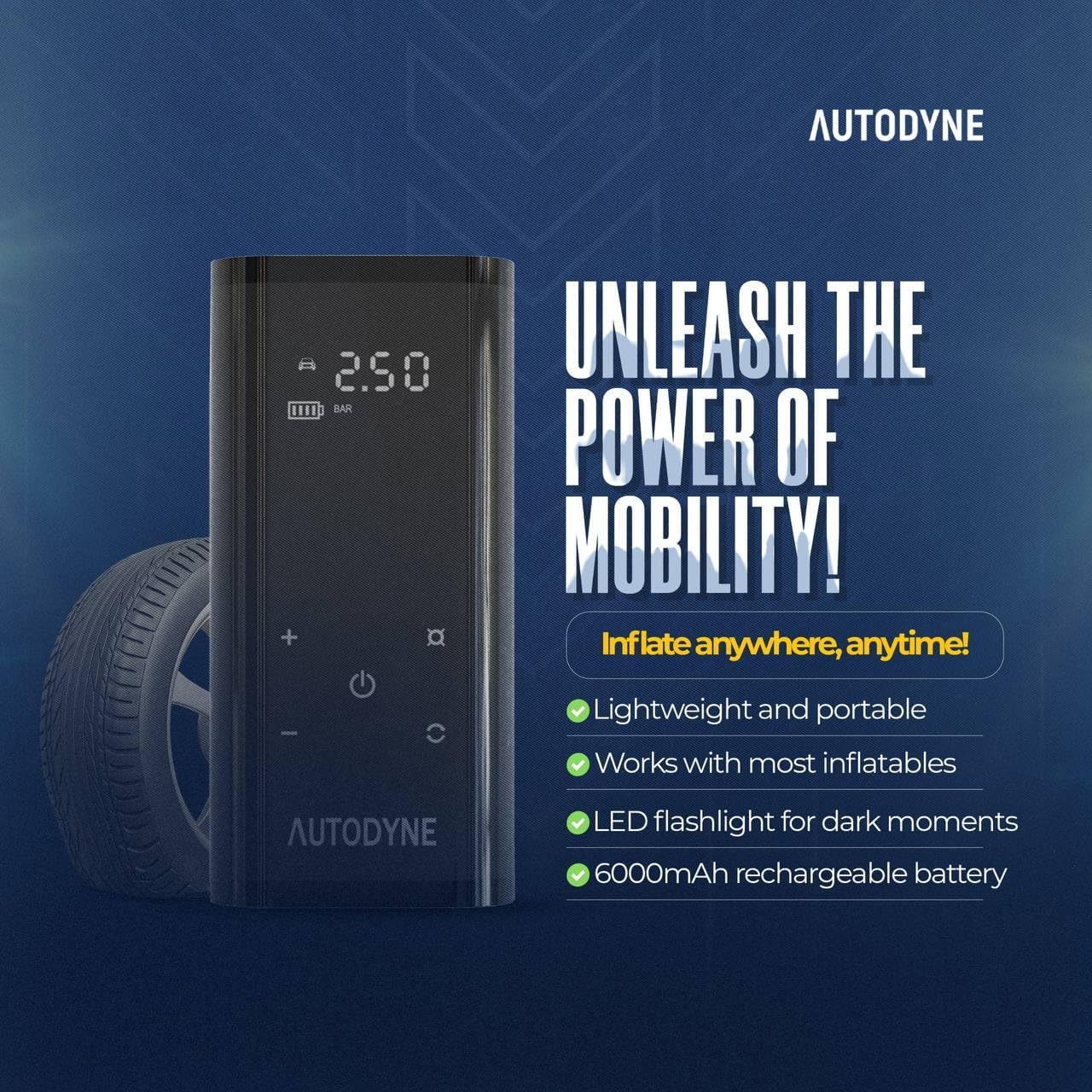 Portable Air Pump - Portable Inflator 150 PSI, Car Accessories, Tire Pressure Gauge, Tire Inflator, Air Compressor for Car, Emergency Supplies for Vehicle, Portable Air Compressor