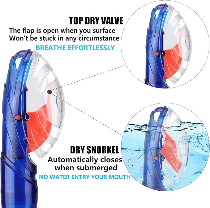 Aegend Dry Snorkel, Dive Mask Easy-Breath Free Diving Snorkel for Snorkeling Scuba Diving Freediving Swimming, with Top Dry Valve and Food-Grade Silicone Mouthpiece