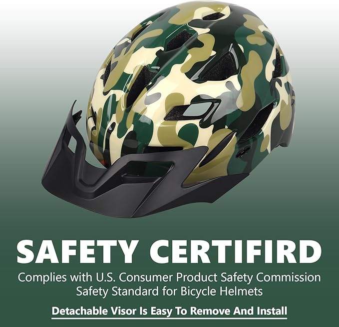 Kids Bike Helmet,Bavilk Kids Boys Girls Bike Helmets with LED Light Detachable Visor Children Youth Teen Multi-Sport for Skating Cycling Scooter Skateboard Adjustable & Lightweight 19.7"-22.4"