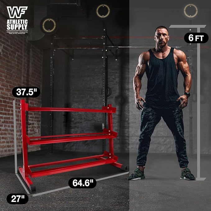 WF Athletic Supply Heavy-Duty Dumbbell Rack Stand, Weight Rack for Home Gym, Weight Holder, Available Sizes for Storage 5-50LB or 5-75LB Dumbbell Pairs, Black/Red/Green/Blue, RACK ONLY