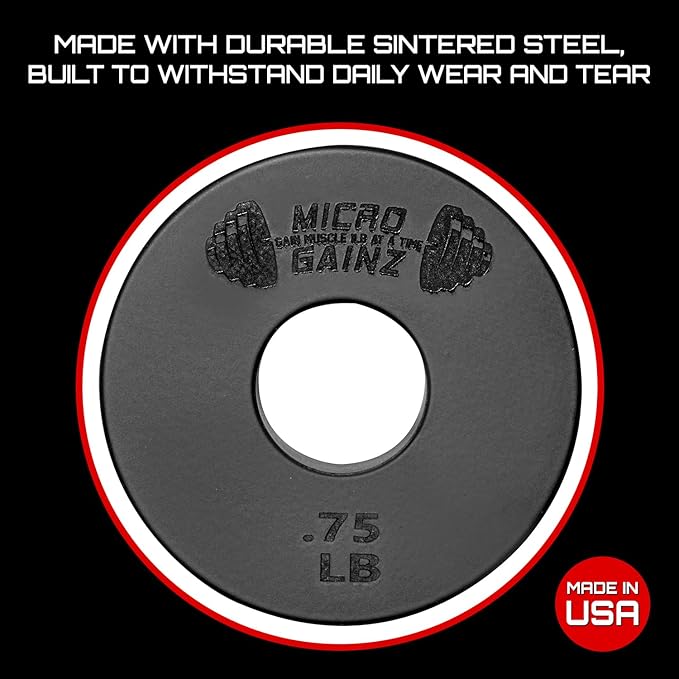 Micro Gainz Standard 1-Inch Center Hole Weight Plates, Set of 2 Black Fractional Plates Choose Set (.25LB-1.25LB), Designed for Standard 1-inch Barbells & Dumbbells, Made In USA