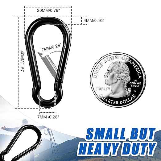 KINLINK 15 Pack Black Carabiner Clip, 1.57 inch Heavy Duty Spring Snap Hook, Small Caribeener Clips for Outdoor Camping, Swing Set, Hammock, Hiking Travel, Fishing, Quick Link Keychain