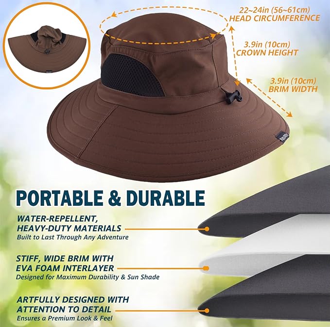 EINSKEY Wide Brim Sun Hat, UPF 50+ UV Protection Waterproof Packable Bucket Hat for Men & Women, Fishing Hiking Beach Garden