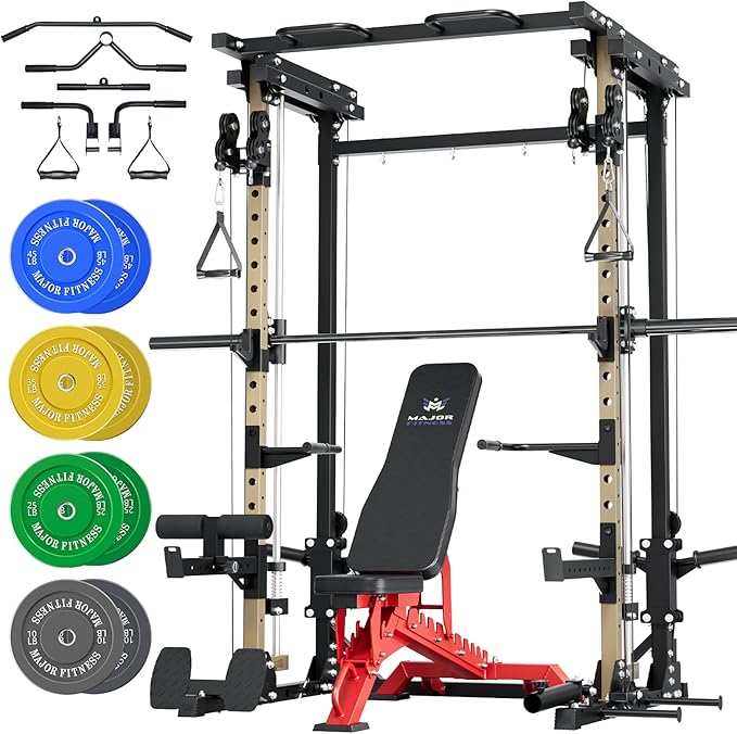 MAJOR FITNESS Drone3 Smith Machine, All-in-One Home Gym Power Rack with Cable Crossover, Pull-Up Bars, T-Bar & Squat Station, Heavy-Duty Full-Body Workout for Strength Training