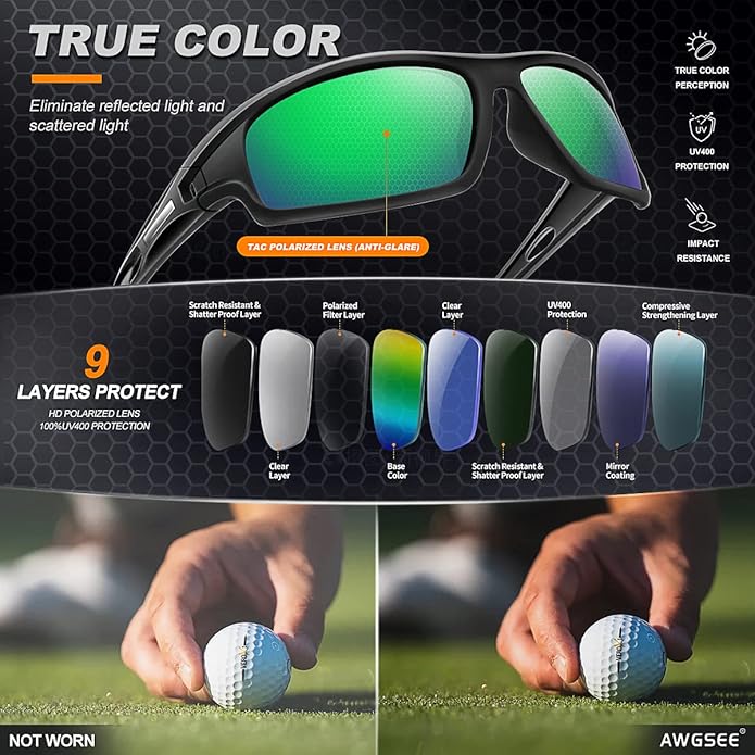 Polarized Sports Sunglasses for Men 100% UV Protection Wrap Around Unbreakable Sun Glasses for Fishing Driving