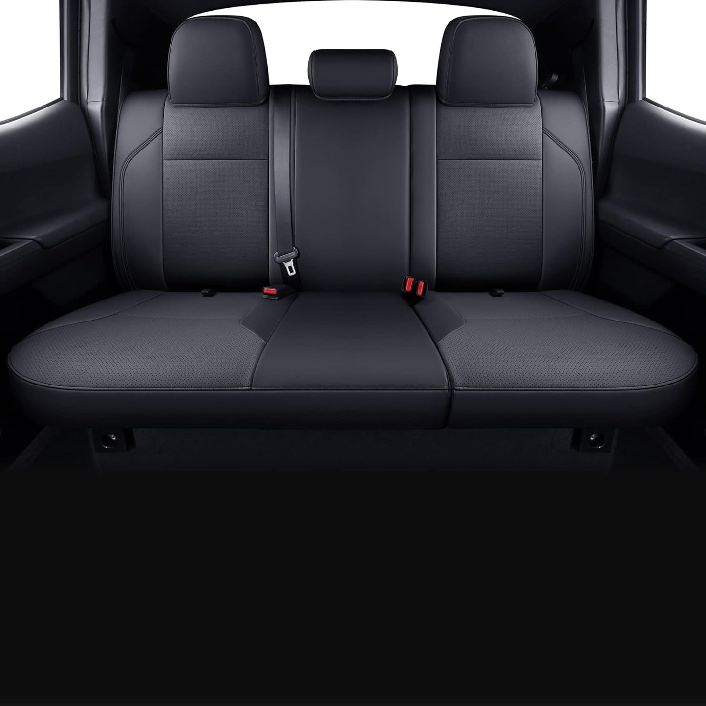 LUCKYMAN CLUB Rear Seat Covers Custom Fit for 2024 2025 Tacoma Crew Cab with Faux Leather (Black Rear)