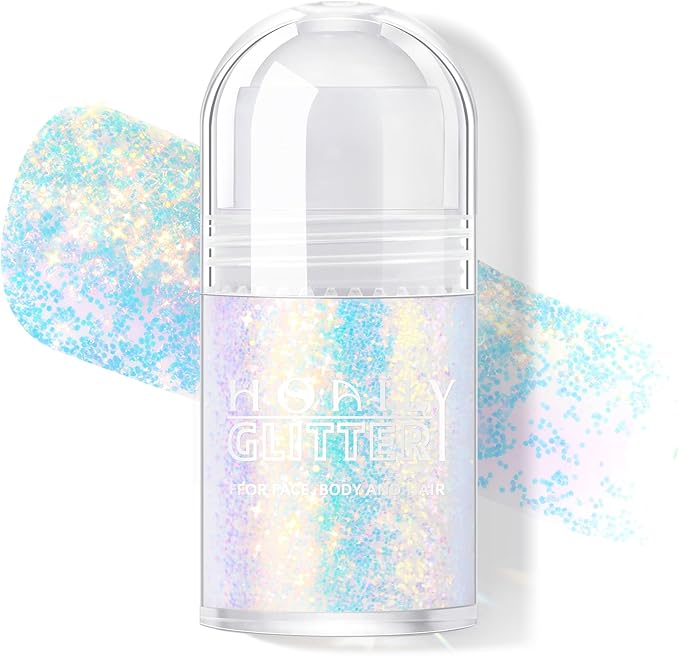Roll-on Holographic Body Glitter Gel for Face Hair, Chameleon Color Changing Glitter Gel Under Light, Chunky Mermaid Sequins Festival Party Rave Accessories Shimmer Makeup (12# Sparkling Blue)