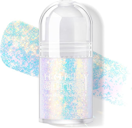 Roll-on Holographic Body Glitter Gel for Face Hair, Chameleon Color Changing Glitter Gel Under Light, Chunky Mermaid Sequins Festival Party Rave Accessories Shimmer Makeup (12# Sparkling Blue)