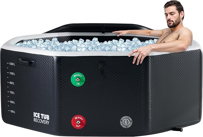 Albott Inflatable Cold Plunge Tub for Athletes, Ice Bath Tub with Insulated Lid Non-Slip Mat & Handles, Water Chiller Compatible, Portable for Indoor & Outdoor Recovery, 525 Gal, 79"L x 79"W x 33"H